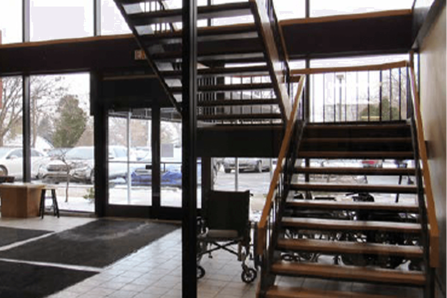 view of a stairway in a lobby area