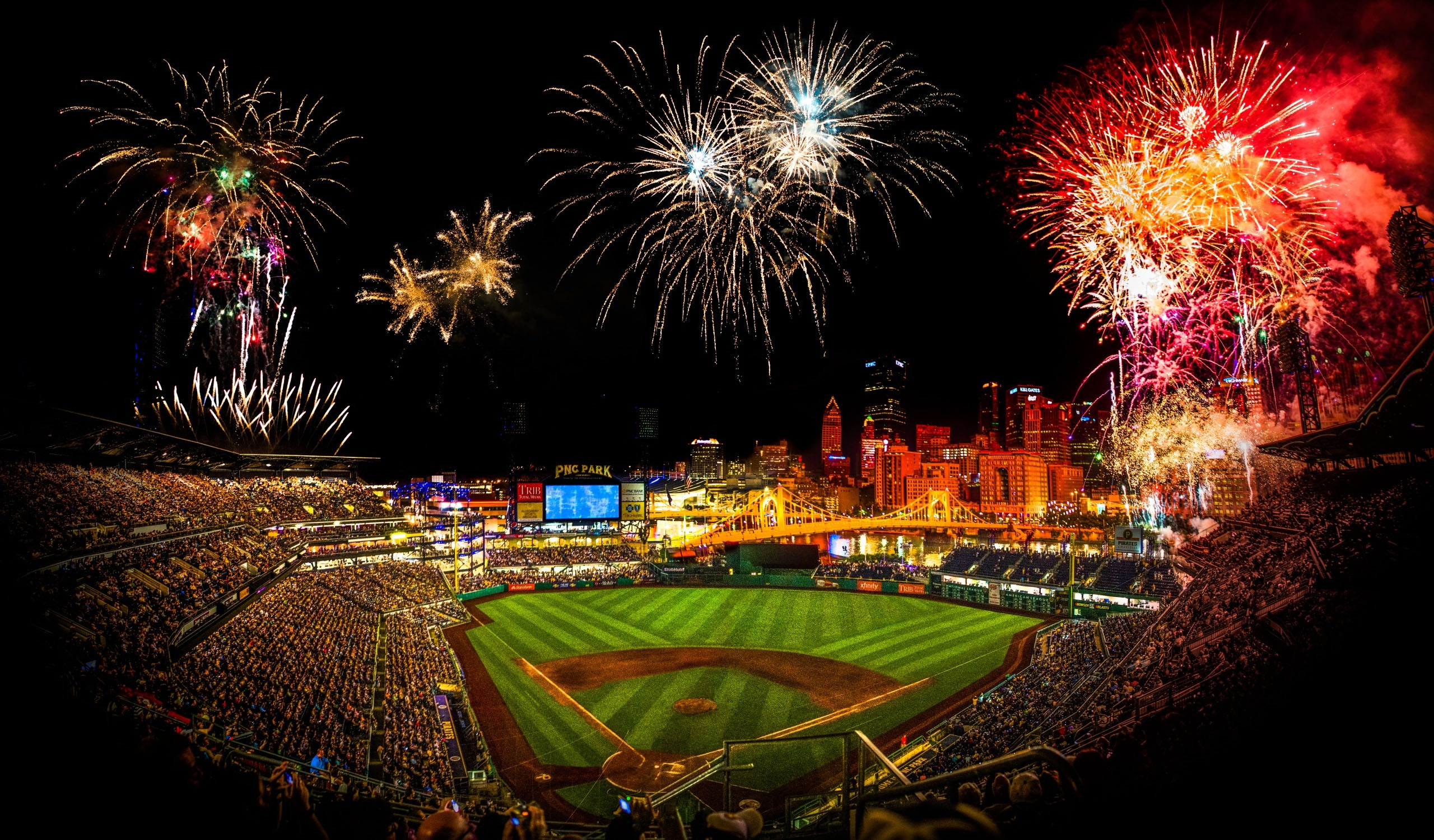 hi-res ballpark background with fireworks