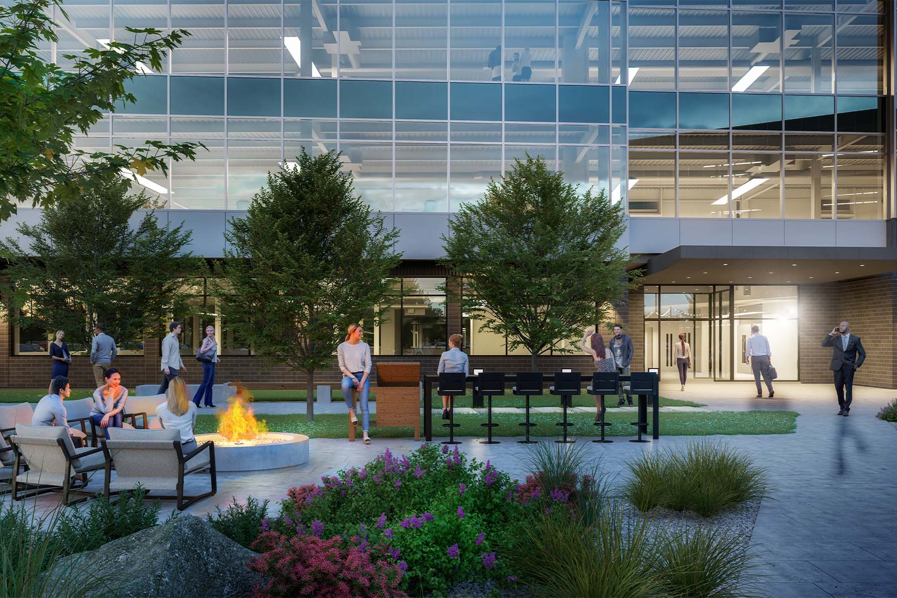 rendering of outdoor space in office park