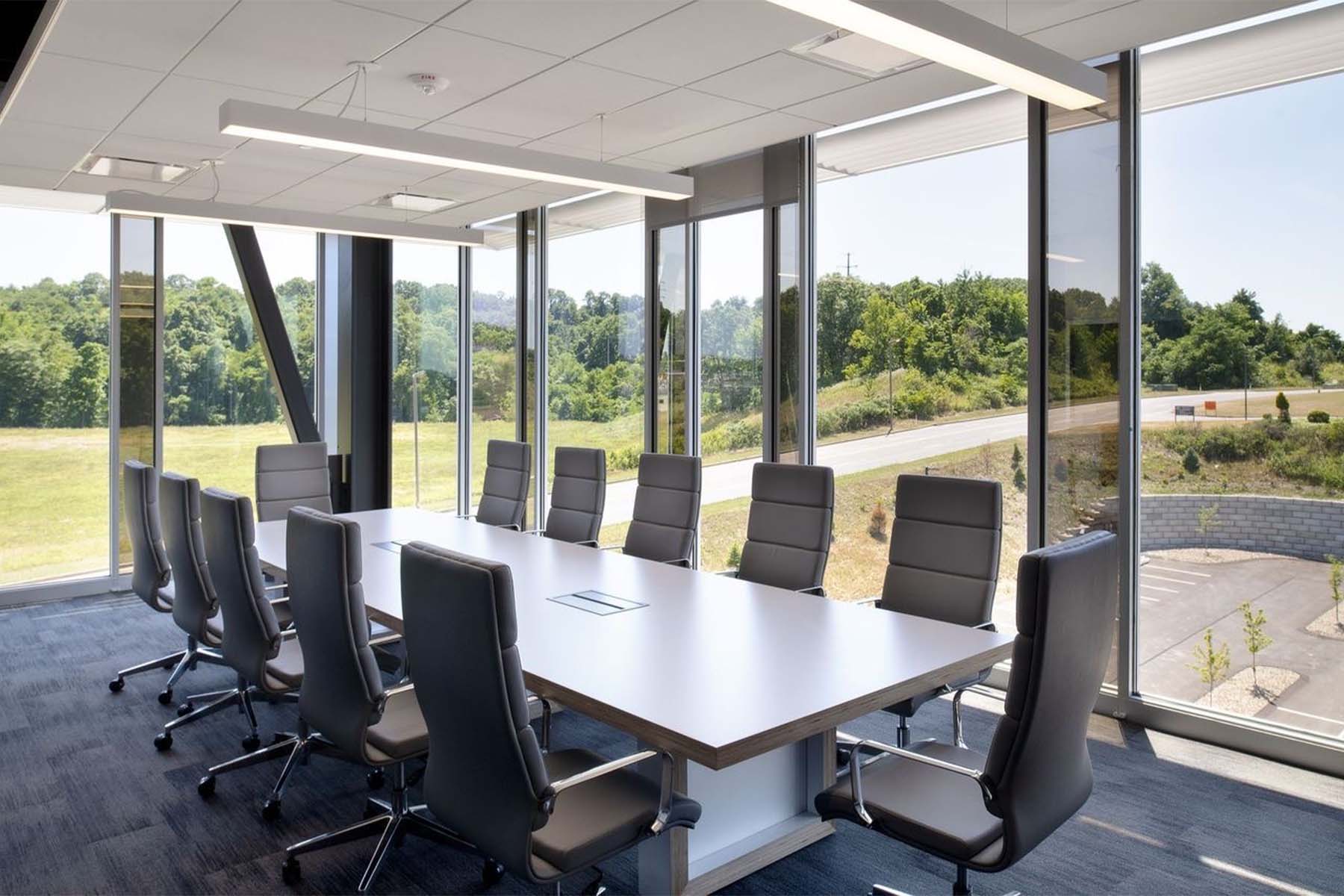 Conference room with floor-to-ceiling windows