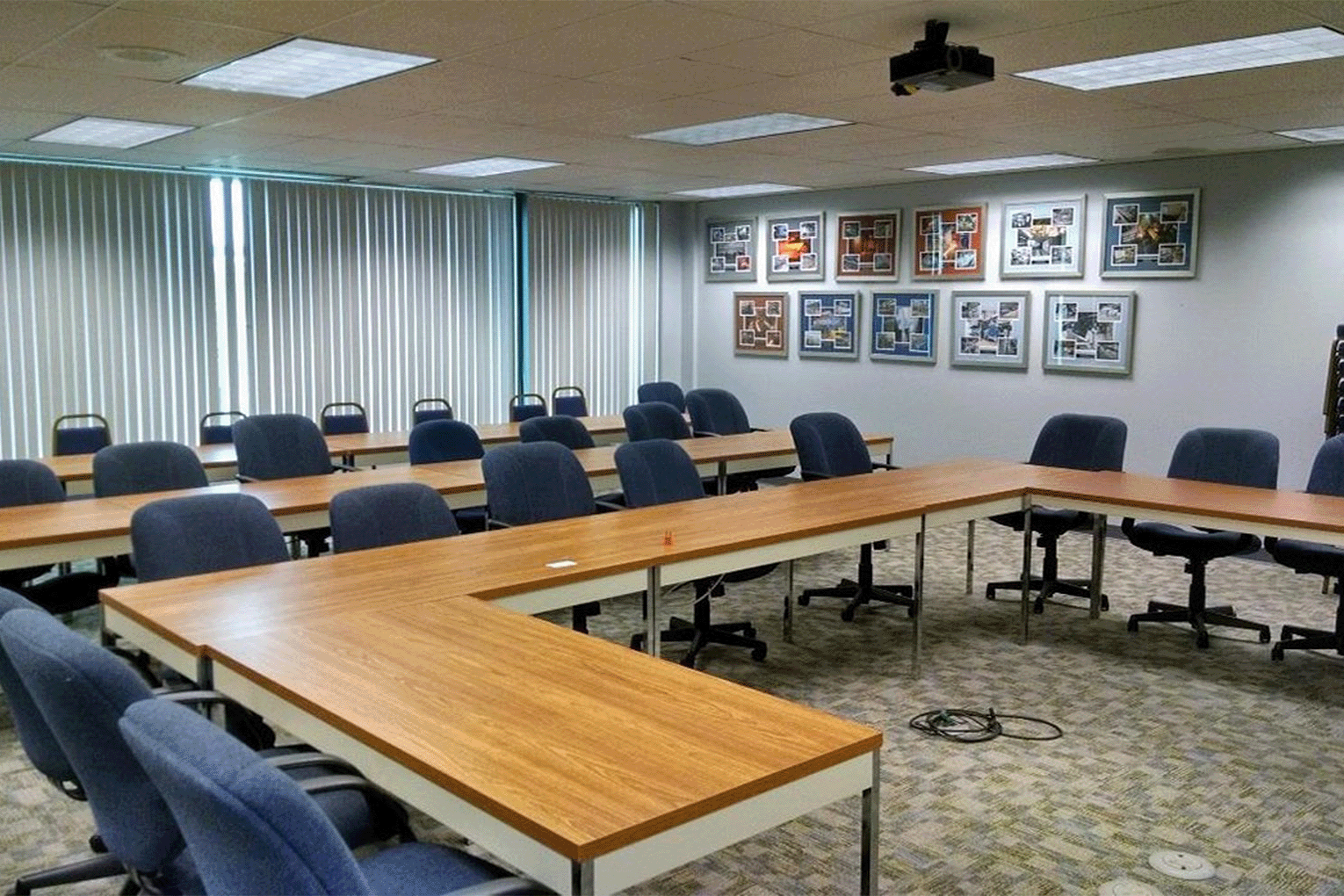 training room with classroom style chairs and tables