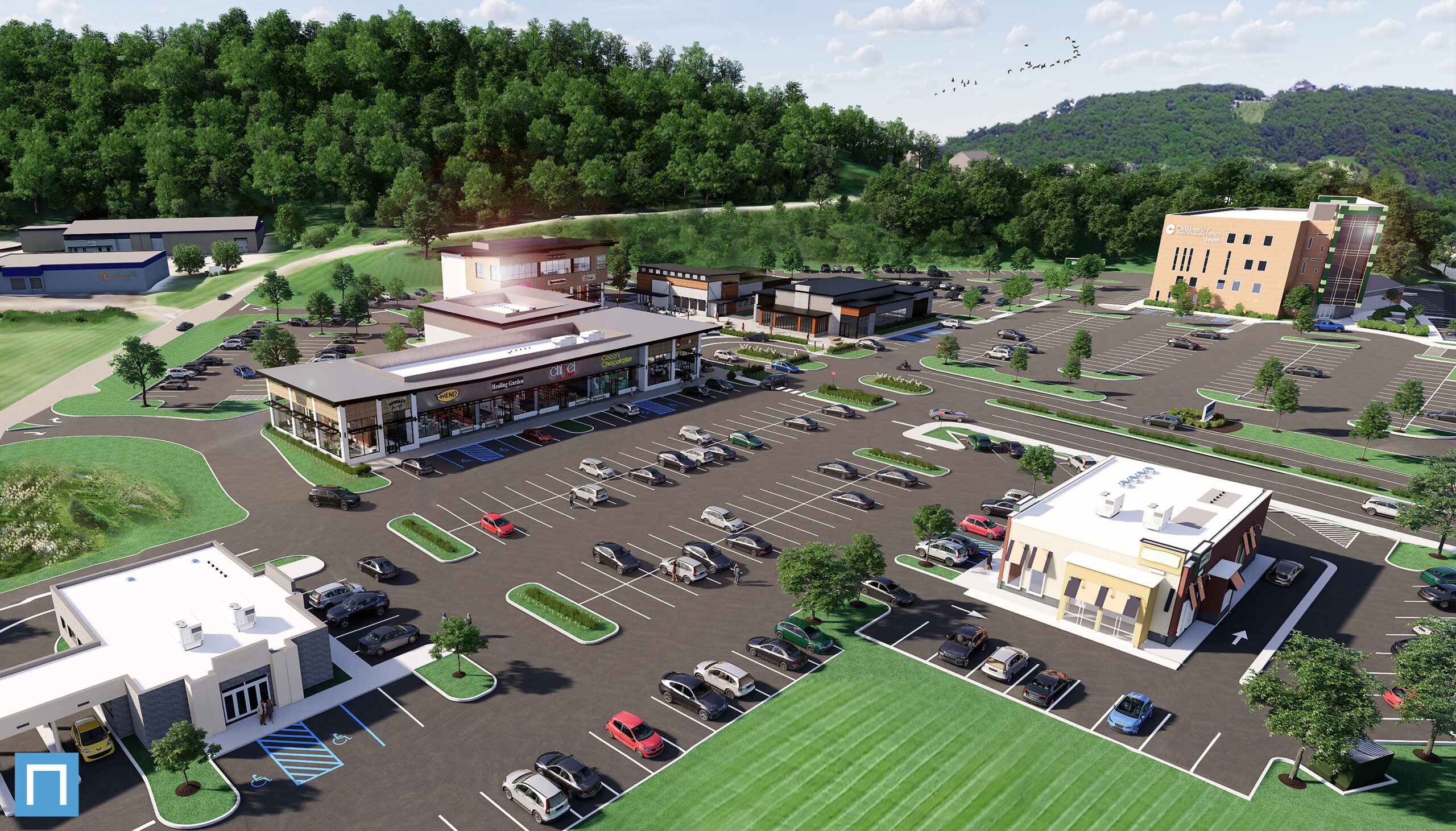 aerial rendering of shopping center
