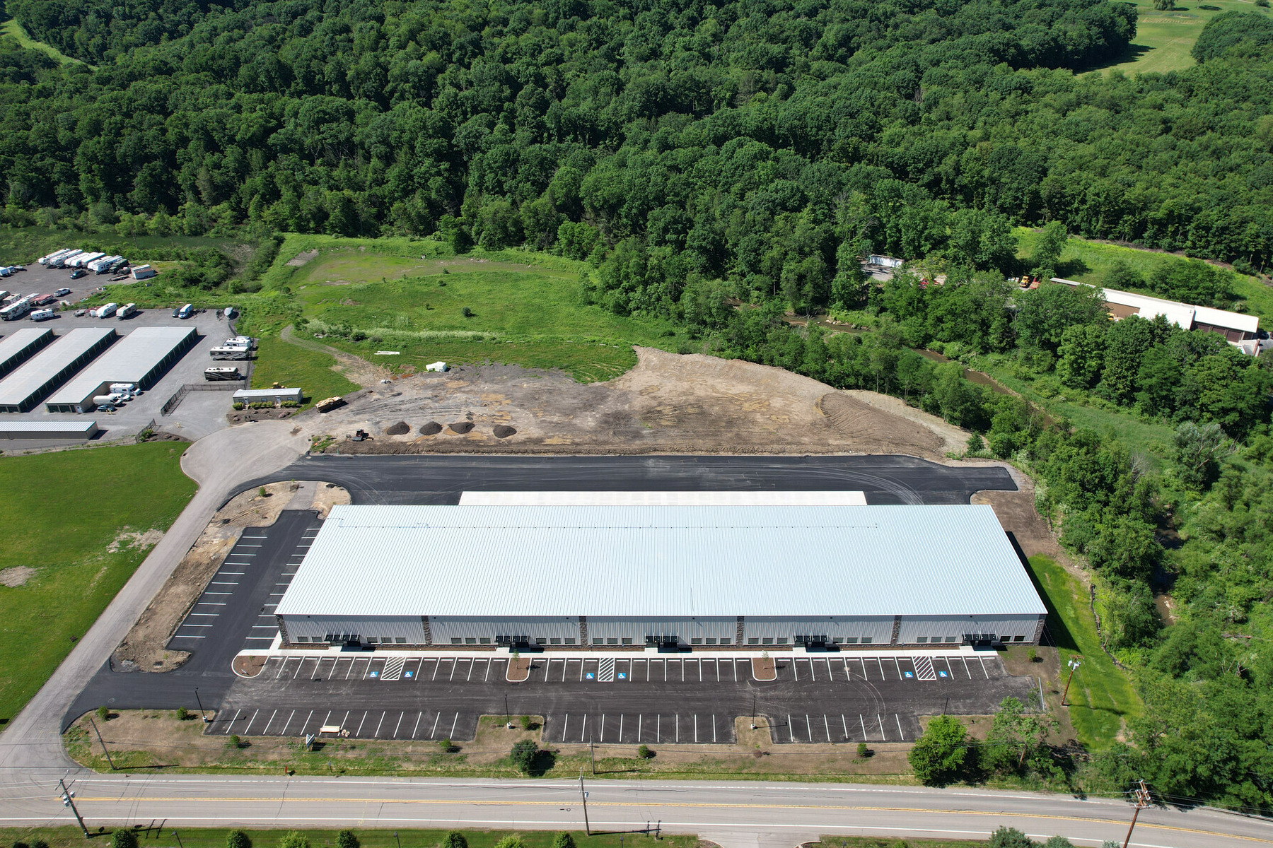aerial view of industrial warehouse