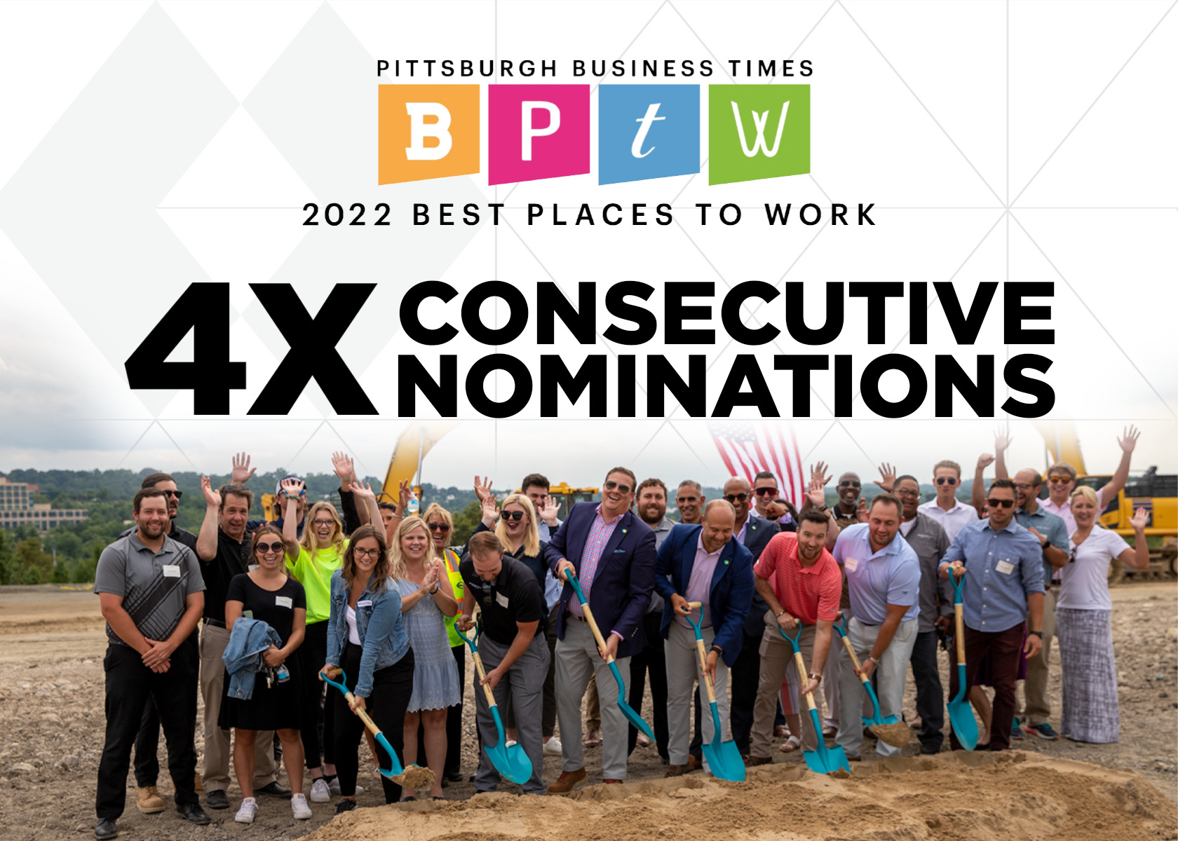 best places to work nomination link cover people at groundbreaking and logos